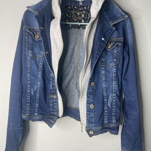 Kenzo Blue Denim Jacket with Gray Hooded Liner